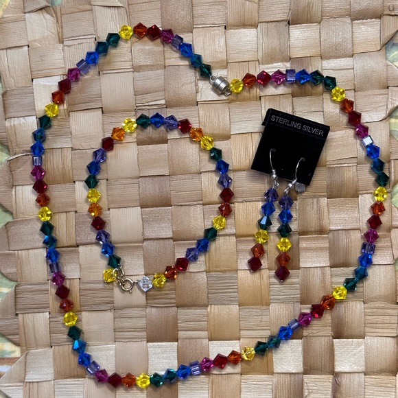 957. Handmade Chakras Swarovski Handmade Rainbow Earrings necklace bracelet Set - Picture 1 of 4
